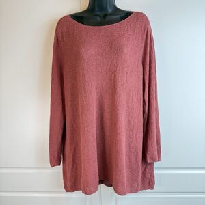 Eileen Fisher Organic Linen Boat Neck Textured Long Sleeve Sweater Cinnabar 2X